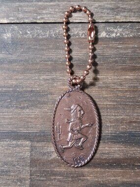 Native American Copper Keychain Solid Bag Tag Vintage Bell Trading Post Hunter